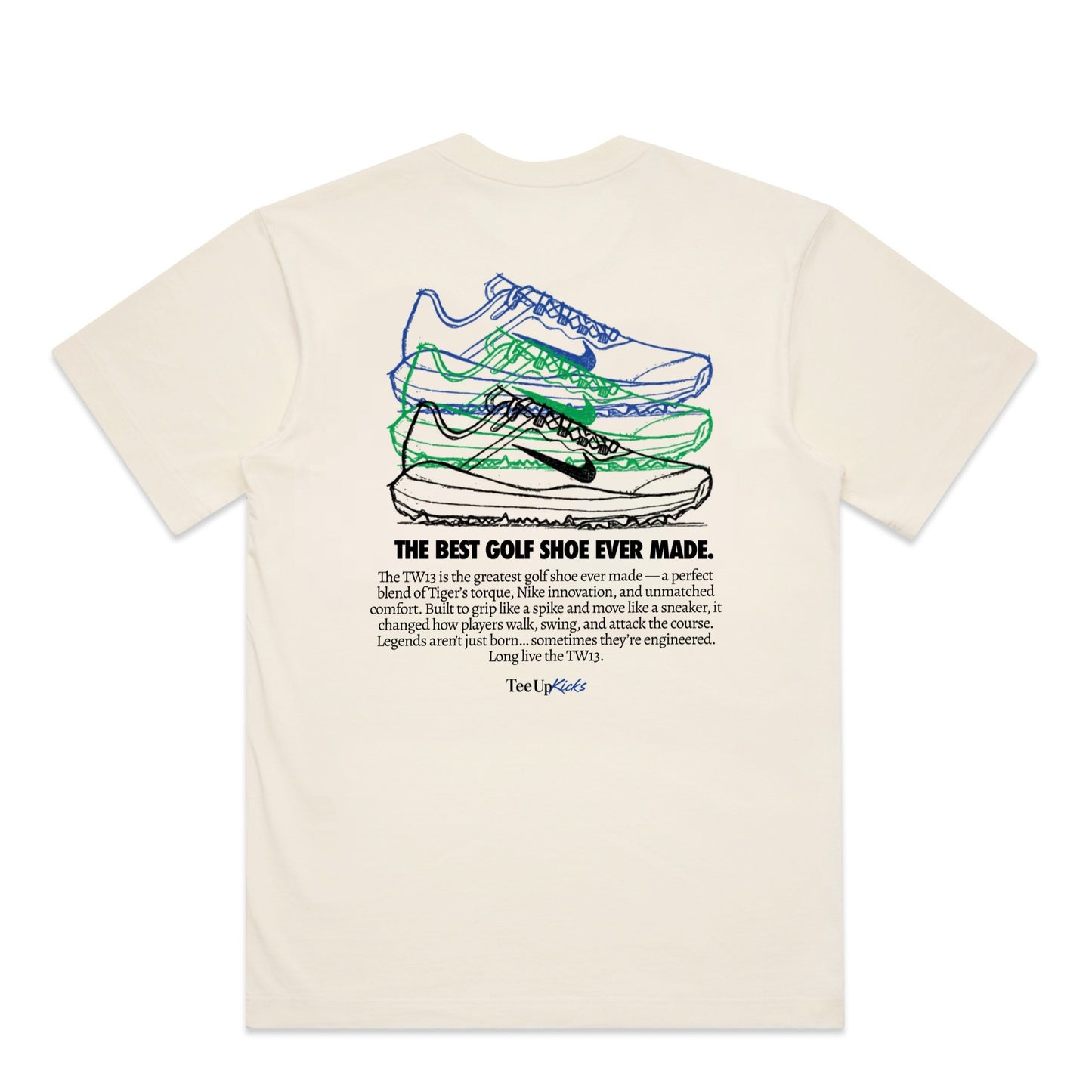 THE BEST GOLF SHOE EVER SHIRT - ECRU/GREEN/BLUE