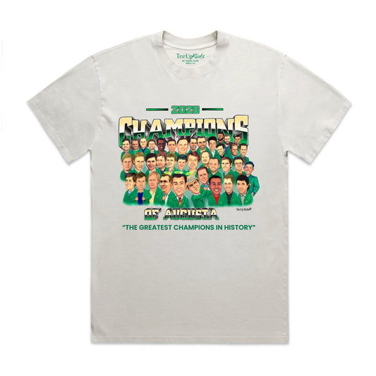 ONLY AVAILABLE FOR 24hrs CHAMPIONS OF AUGUSTA” CARICATURE” SHIRT (2026) - VINTAGE ECRU