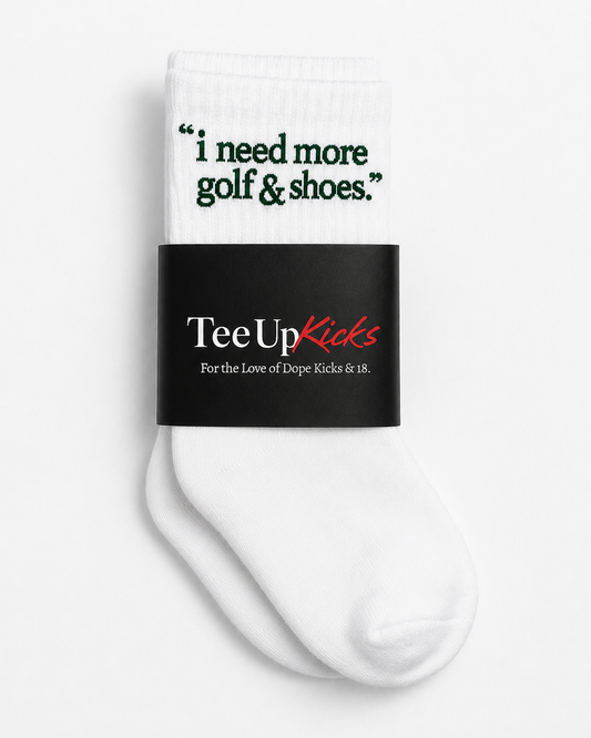 'i need more golf & shoes" QUARTER SOCK - WHITE/FOREST