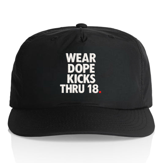 WEAR DOPE KICKS THRU 18 HAT - BLACK/WHITE/RED
